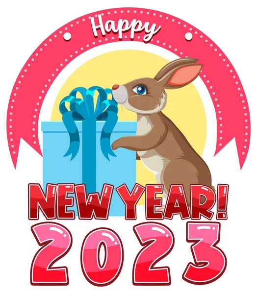 stock vector Happy New Year 2023 with cute rabbit illustration