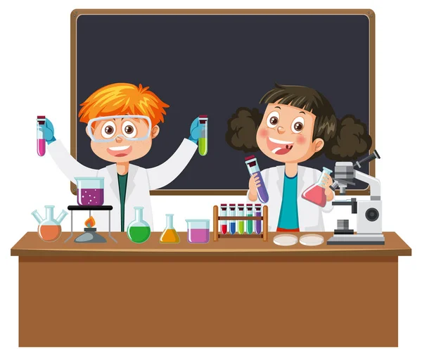 Дети Учёные Проводят Научные Эксперименты — стоковый вектор