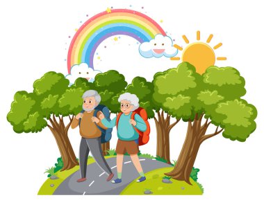 Park illüstrasyonunda dinlenen yaşlılar