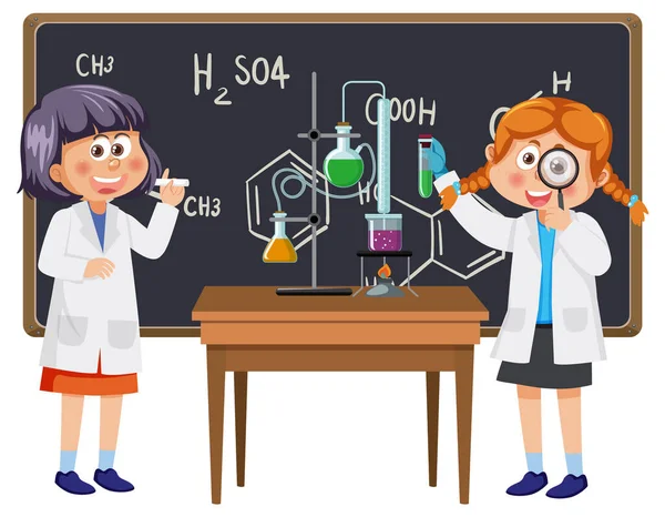 Student Kids Doing Science Experiment Illustration — 스톡 벡터