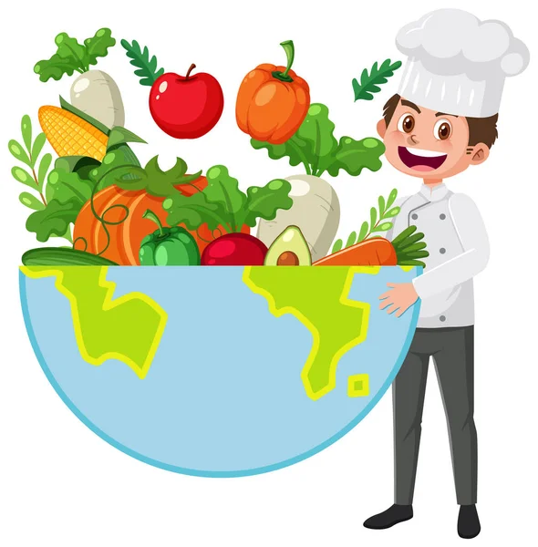 Chef Met Een Grote Salade Schaal Illustratie — Stockvector