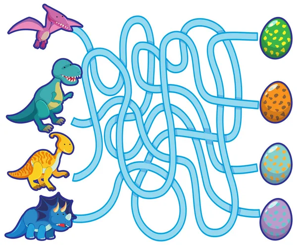 Maze Spelmall Dinosaurie Tema För Barn Illustration — Stock vektor