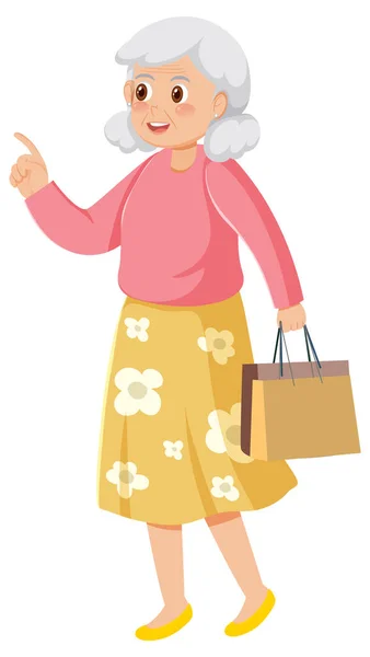 Όμορφη Ηλικιωμένη Γυναίκα Κρατώντας Τσάντα Ψώνια Εικονογράφηση — Διανυσματικό Αρχείο