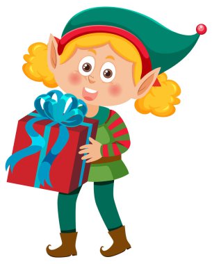 Noel elfi kız çizgi film karakteri çizimi
