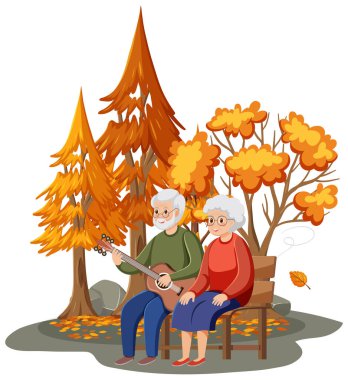 Park illüstrasyonunda dinlenen yaşlılar