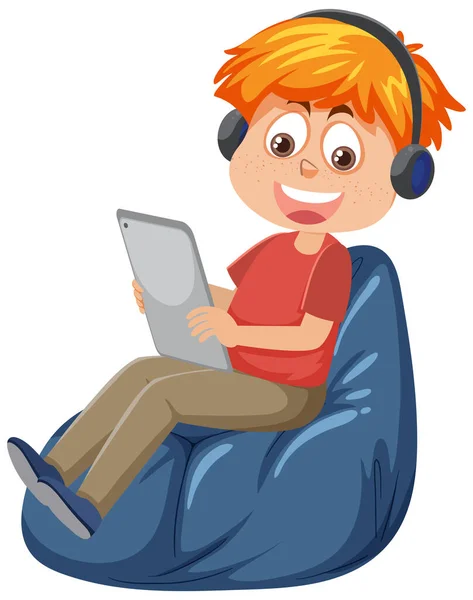 stock vector A boy using tablet for learning online illustration