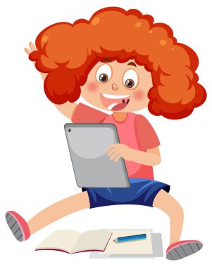 Tablet resimleme kullanan bir kız