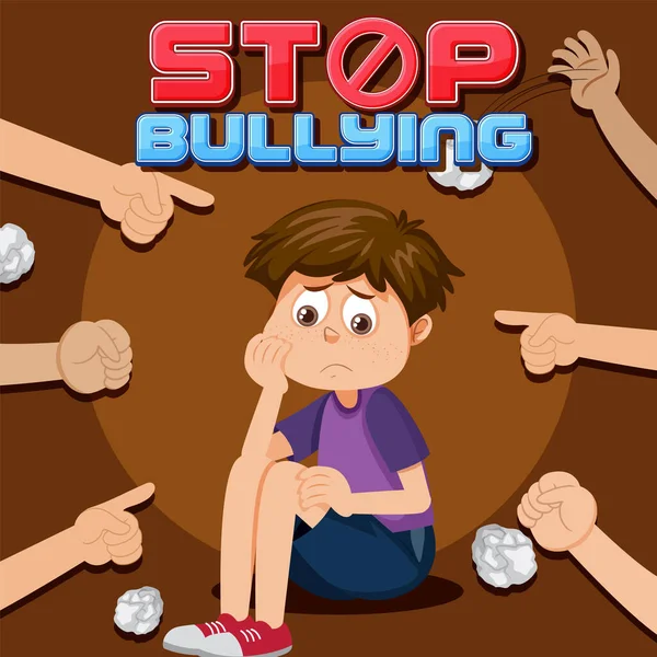Detener Bullying Texto Con Niño Rodeado Por Ilustración Dedos Señalando —  Fotos de Stock