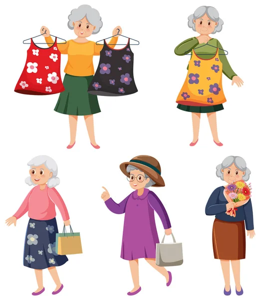 Elderly Woman Shopping Cartoon Character Illustration — Stock Photo, Image