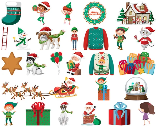 Vánoční Postavy Prvky Nastavit Ilustraci — Stock fotografie