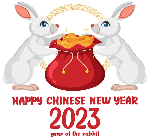 Šťastný Nový Rok 2023 Roztomilou Králičí Ilustrací — Stock fotografie