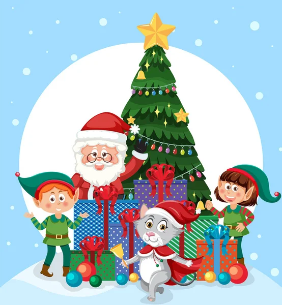 Árbol Navidad Con Elfos Ilustración Personajes Dibujos Animados — Foto de Stock