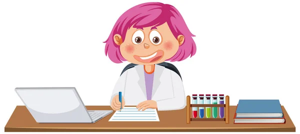 Científica Chica Escribiendo Papel Ilustración — Foto de Stock