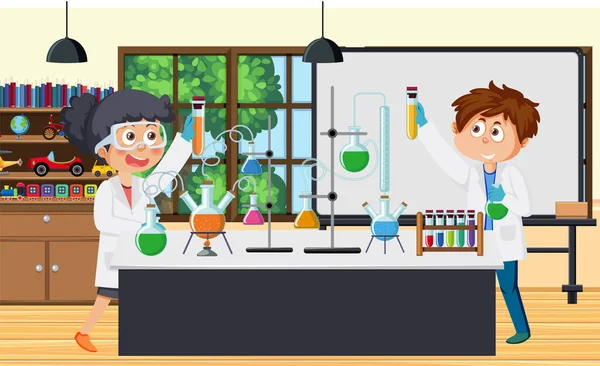 Studente Che Esperimento Scientifico Laboratorio Illustrazione — Foto Stock