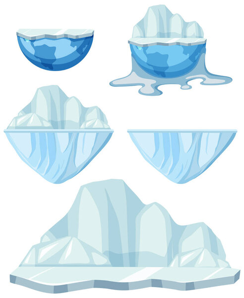 Set of melting ice on the globe illustration