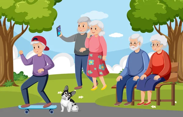Senior People Enjoying Park Illustration — Stock Photo, Image