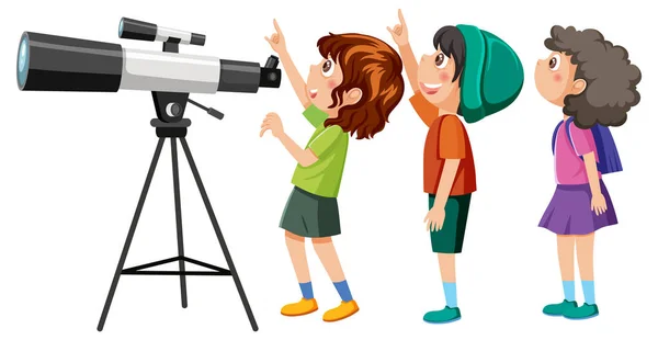 Діти Спостерігають Небом Ілюстрацією Телескопа — стокове фото