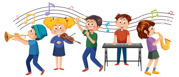 Niños Tocando Ilustración Instrumentos Musicales — Foto de Stock