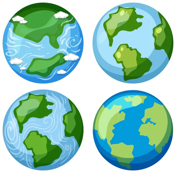 Set Illustrazione Stile Cartone Animato Terra — Vettoriale Stock