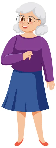 紫のシャツのイラストを着た先輩女性 — ストックベクタ