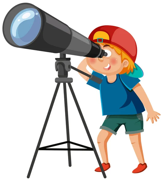 Chłopiec Patrzący Przez Ilustrację Teleskopu — Wektor stockowy