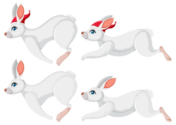 Set White Rabbits Different Poses Illustration — Stock Vector
