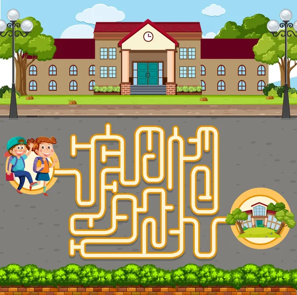 Maze Game Template Kids Illustration — Stock Vector