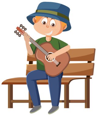 Akustik gitar çizimi yapan bir çocuk.