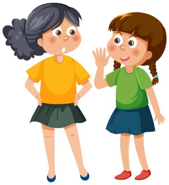 Kızlar birlikte konuşuyor. Karakter çizimi.