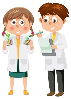 Bilim çocukları bilim deneyi örnekleme yapıyor.