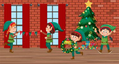 Noel elfi çocukları oda sahnesinde.