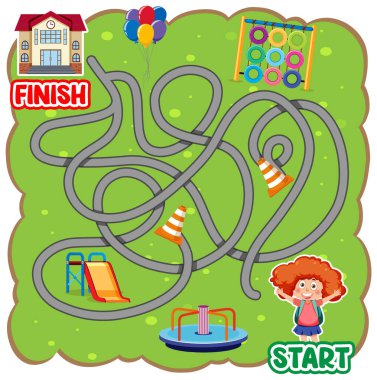 Çocuk illüstrasyonu için labirent oyun şablonu