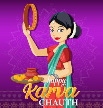 Mutlu Karva Chauth Poster Tasarımı illüstrasyonu