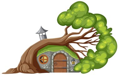 İzole edilmiş fantezi, gizemli hobbit ev çizimi