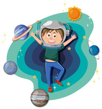 Çizgi film stili illüstrasyonunda astronom çocuklar