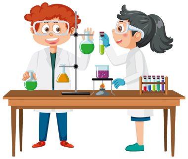 Bilim çocukları bilim deneyi örnekleme yapıyor.