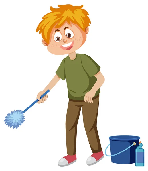 Cartoon Παιδί Στον Καθαρισμό Εικόνα Στάση Του Σώματος — Διανυσματικό Αρχείο