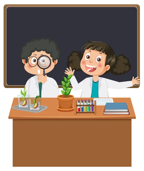 Scientist Kids Doing Science Experiment Illustration — Stock Vector