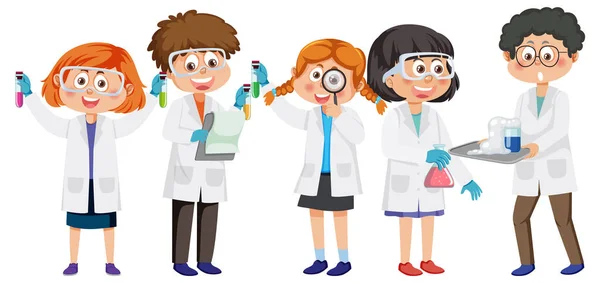 Dzieci Noszące Fartuchy Laboratoryjne Ilustracja — Wektor stockowy