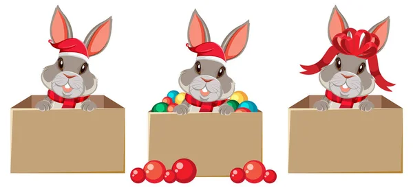 Tre Kaniner Sina Lådor Illustration — Stock vektor