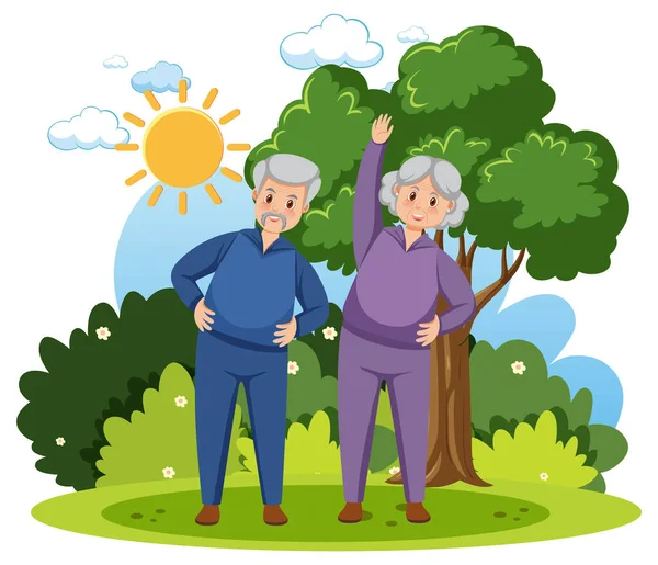 Elderly People Relaxing Park Illustration — Stock Vector