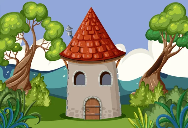 Fantasia Casa Mistério Ilustração Floresta — Vetor de Stock