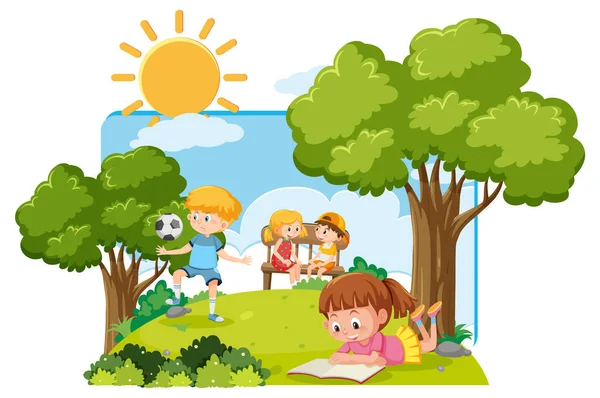 Enfants Sur Scène Extérieure Illustration Isolée — Image vectorielle