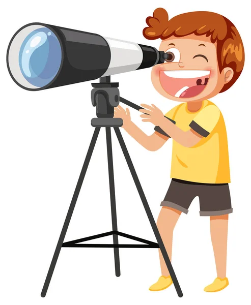 Chłopiec Patrzący Przez Ilustrację Teleskopu — Wektor stockowy