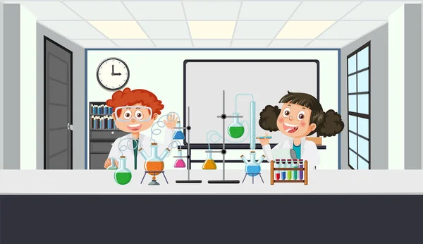 Student Kinderen Wetenschap Klaslokaal Illustratie — Stockvector