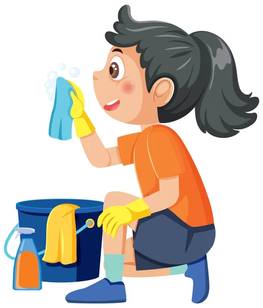 Cartoon Character Kid Cleaning Illustration — Stock Vector