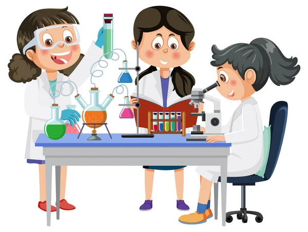 Student Kids Doing Science Experiment Illustration — Stockvektor