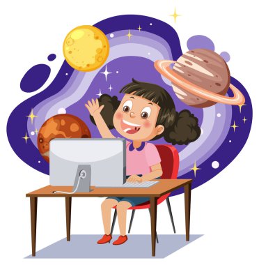 Öğrenci kız astronomi öğreniyor.