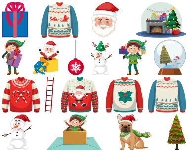 Noel karakterleri ve elementleri resimleme ayarladı