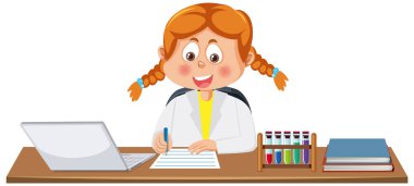 Laboratuvar önlüğü giymiş öğrenci kız.